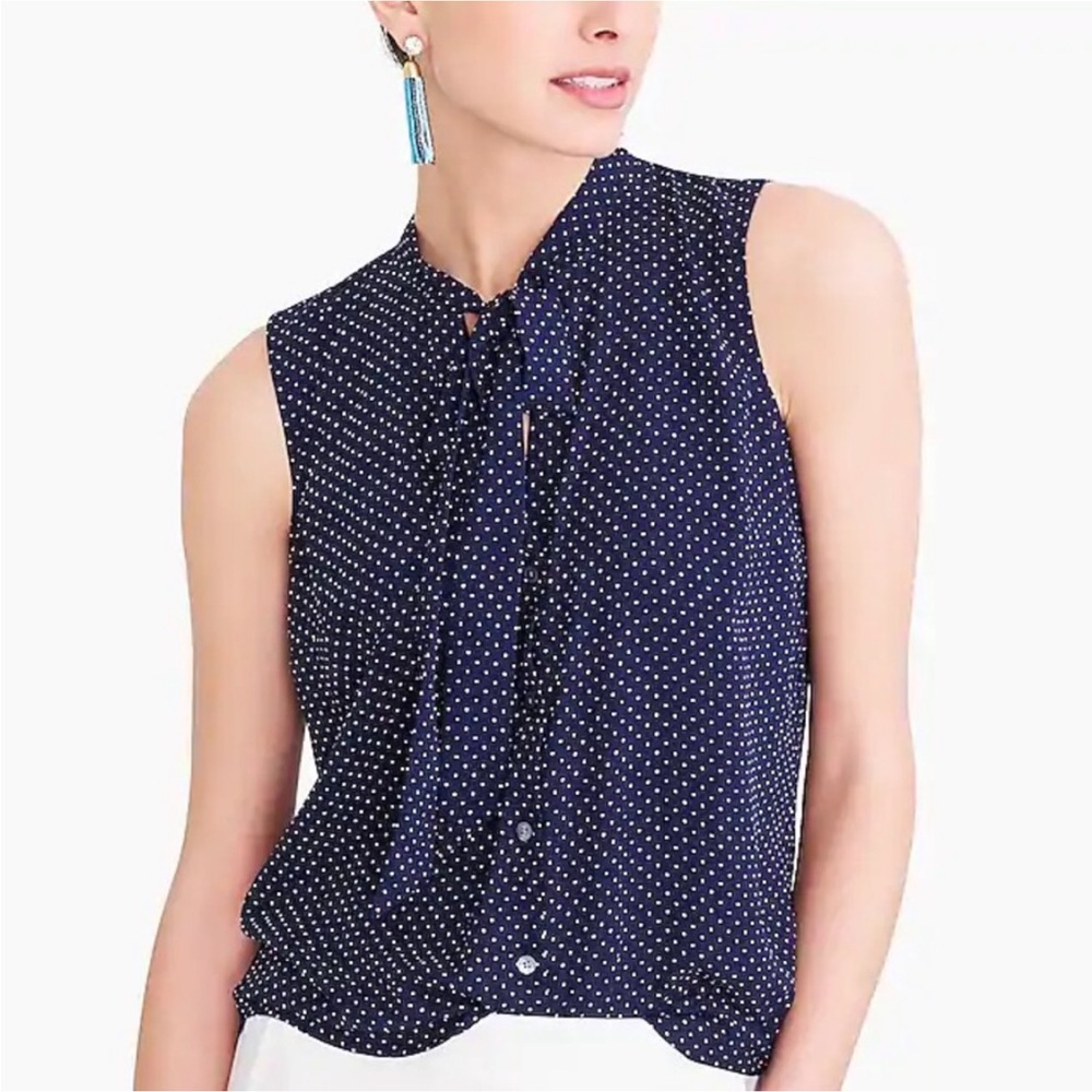 J. Crew Navy Blue Polka Dot Top Size S